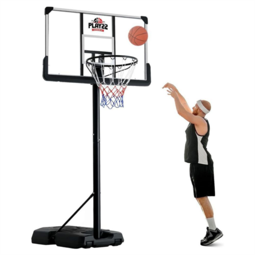 Play22 Portable Basketball Hoop 8-10 ft Adjustable - 44in Shatterproof Backboard - Basketball Goal System