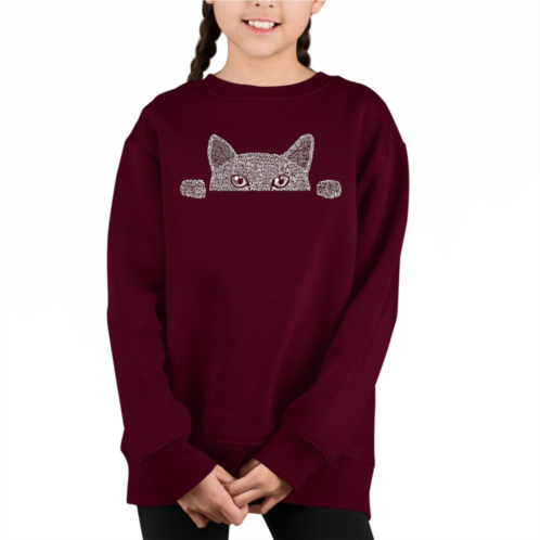 LA Pop Art Peeking Cat - Girls Word Art Crewneck Sweatshirt