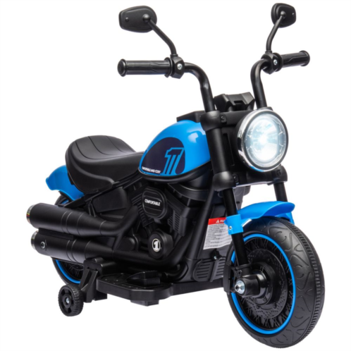 Aosom 6v Kids Motorcycle W/ Training Wheels, One-button Start, Blue