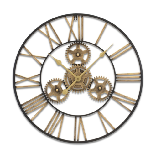 Slickblue Industrial Iron Gears Wall Clock With Roman Numerals 23.75d
