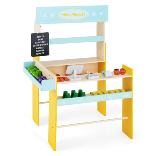 Slickblue Kids Pretend Play Grocery Store With Cash Register And Blackboard-Blue
