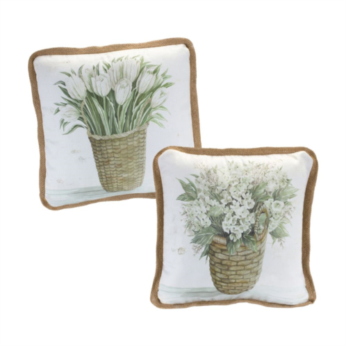 Slickblue White Floral Basket Throw Pillow (set Of 2)