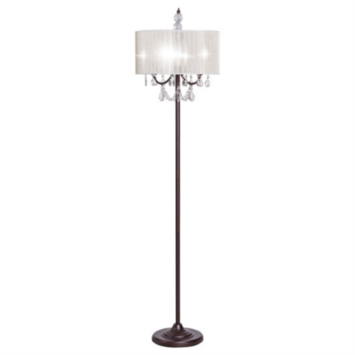 Slickblue Elegant Sheer Shade Floor Lamp W/ Hanging Crystal Led Bulbs