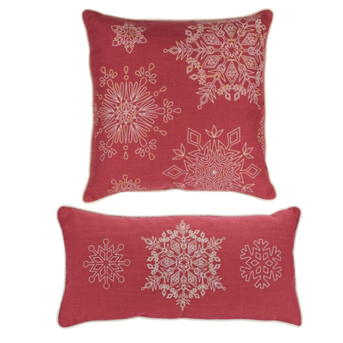 Slickblue Bead Embroidered Snowflake Pillow - Classic Red (set Of 2)