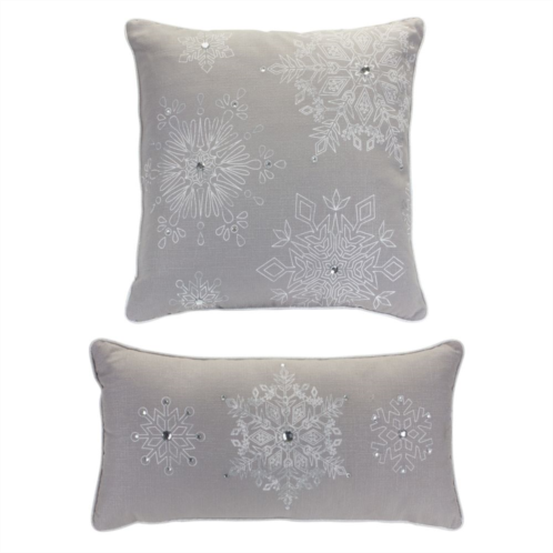 Slickblue Bead Embroidered Chic Silver Snowflake Pillow (set Of 2)
