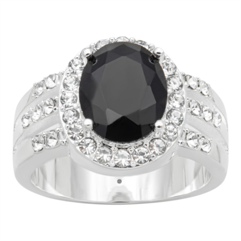 City Luxe Silver Tone Jet Crystal Oval Halo Ring