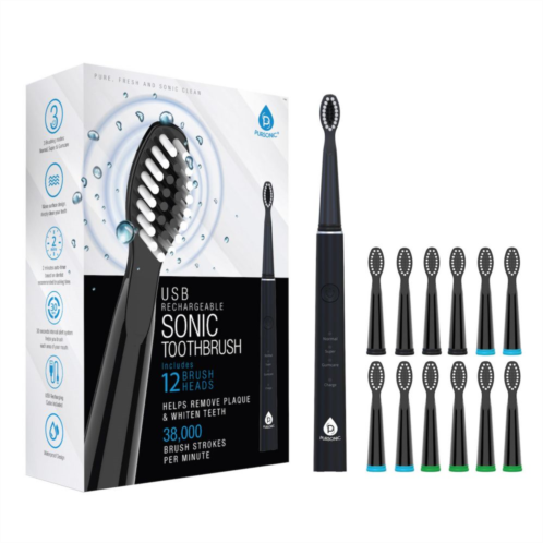 Pursonic Usb Rechargeable Sonic Toothbrush With 12 Brush Heads