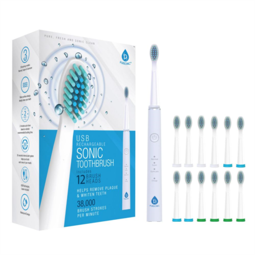 Pursonic Usb Rechargeable Sonic Toothbrush With 12 Brush Heads