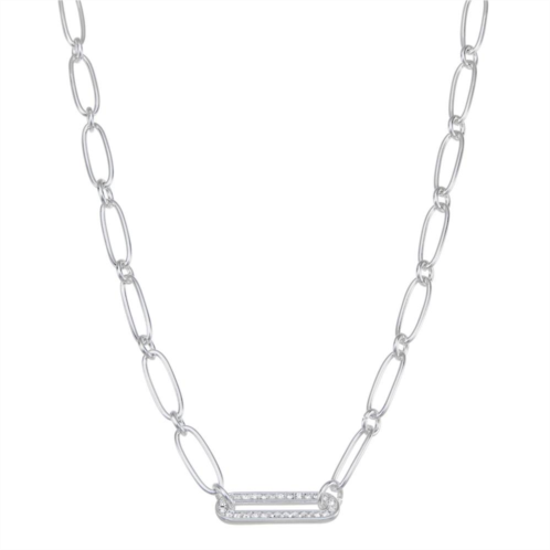 Nine West Silver Tone Crystal Paperclip Necklace