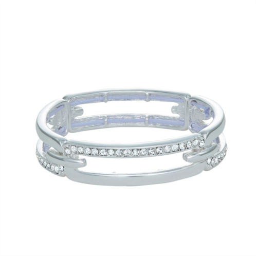 Nine West Silver Tone Crystal Stretch Bracelet
