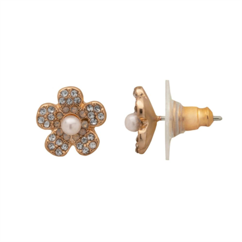 LC Lauren Conrad Gold Tone Crystal & Simulated Pearl Floral Stud Earrings