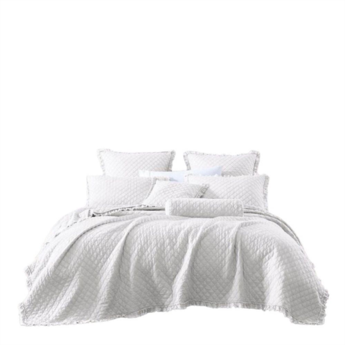 Slickblue King Microfiber Diamond Quilted Bedspread Set With Frayed Edges
