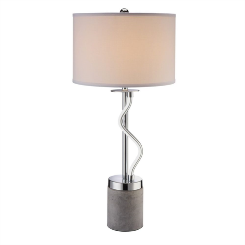 Benzara 30 Inch Table Lamp, White Drum Fabric Shade, Modern Round Chrome Base
