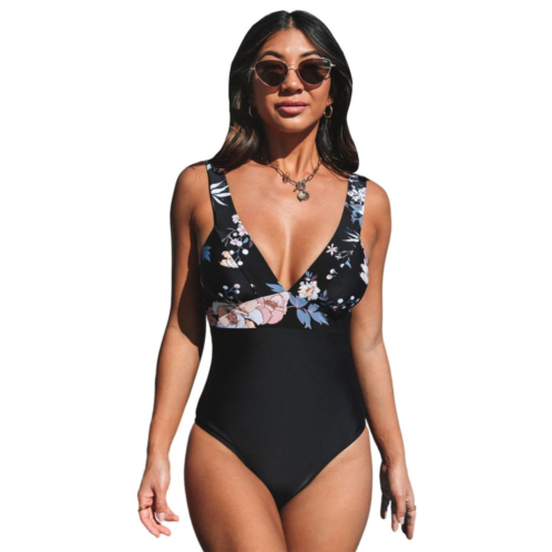 Womens CUPSHE Floral V-Neck Wide Strapped One Piece Swimsuit