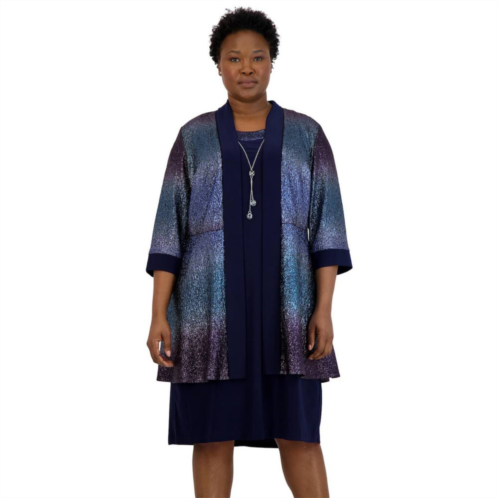 Plus Size R&M Richards 2-piece Ombre Metallic Foil Knit Jacket Dress