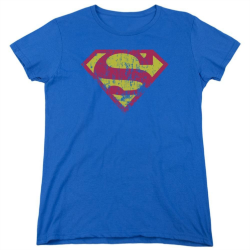 Licensed Character Superman Classic Logo Distressed Short Sleeve Womens T-shirt