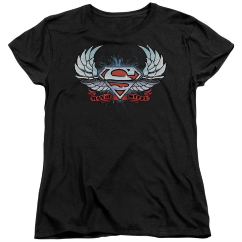 Licensed Character Superman Chrome Wings Shield Short Sleeve Womens T-shirt