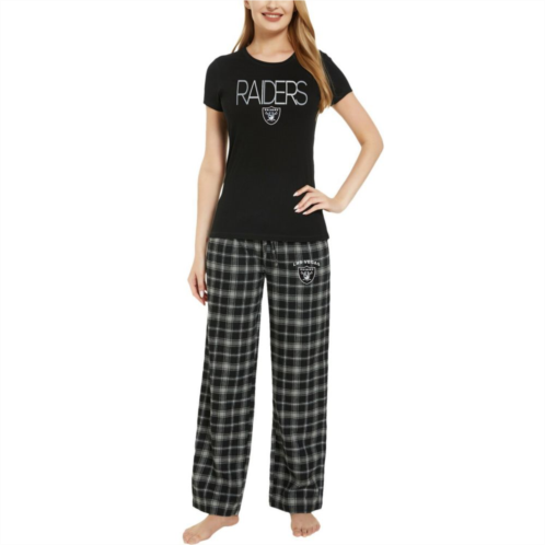 Unbranded Womens Concepts Sport Black/Silver Las Vegas Raiders ArcticT-Shirt & Flannel Pants Sleep Set