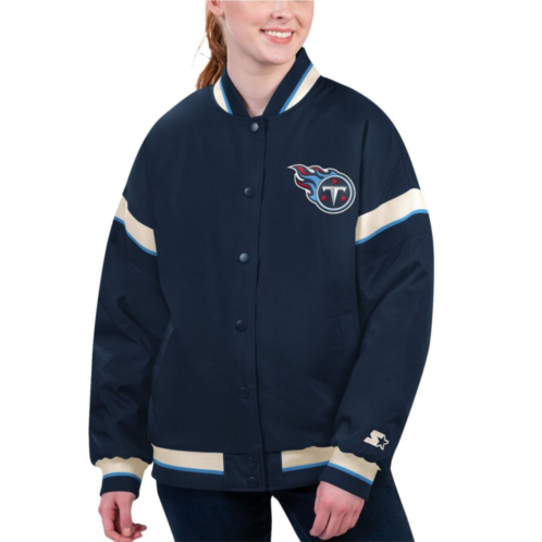 Womens Starter Navy Tennessee Titans Tournament Full-Snap Varsity Jacket