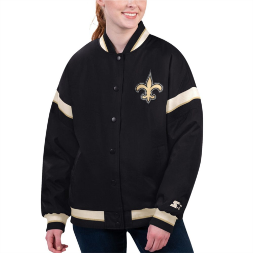 Womens Starter Black New Orleans Saints Tournament Full-Snap Varsity Jacket