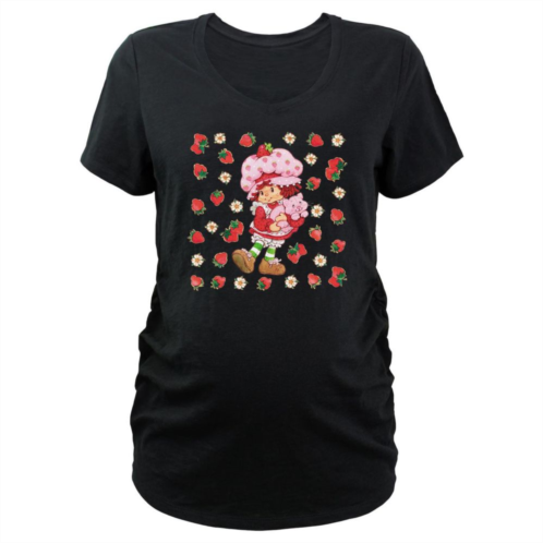 Licensed Character Maternity Strawberry Shortcake Flowers And Strawberries Background V-Neck Graphic Tee