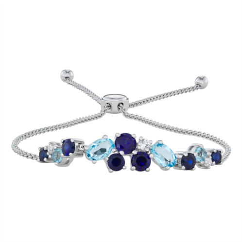 Unbranded Sterling Silver Lab-Created Blue & White Sapphire & Blue Topaz Adjustable Bracelet