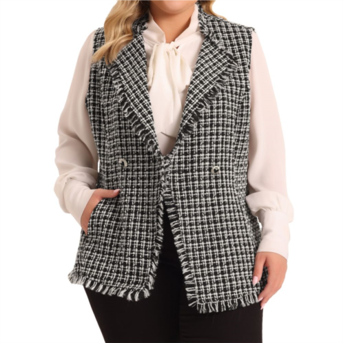 Agnes Orinda Plus Size Vest For Women Plaid Button Open Front V Neck Sleeveless Blazer Jacket Outwear