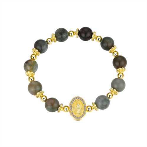 Gratitude & Grace 14k Gold Plated Crystal & Fancy Jasper Stone Virgin Mary Stretch Bracelet
