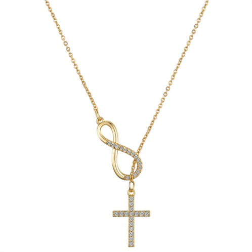 Gratitude & Grace 14k Gold Plated Cubic Zirconia Infinity Symbol & Cross Lariat Necklace