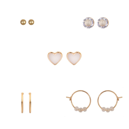LC Lauren Conrad 5-Piece Heart, Hoop & Stud Earring Set