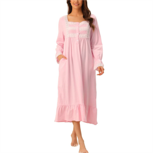 Cheibear Womens Victorian Nightgown Long Sleeve Ruffle Night Gown Sleepwear with Pockets