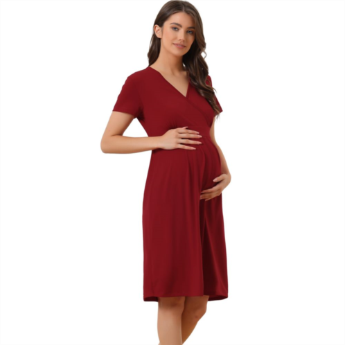 Cheibear Womens Maternity Dress Casual V Neck Short Sleeve Nightshirt Loungewear Nightgowns