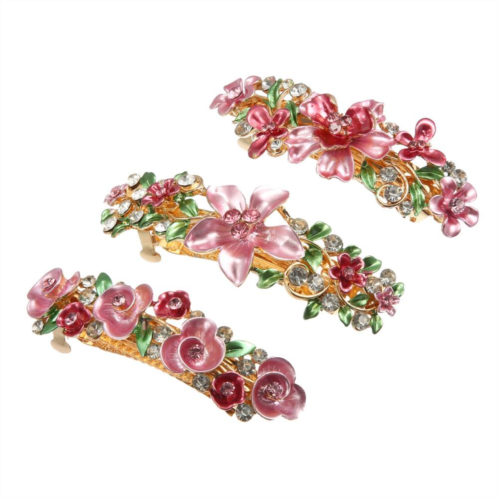 Unique Bargains 3 Pcs Hair Barrettes for Women Hair Clips Sparkly Rhinestones Hairpin