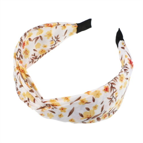 Unique Bargains Retro Flower Knotted Headband Non-slip Wide for Girl Women Yellow 5x2.09
