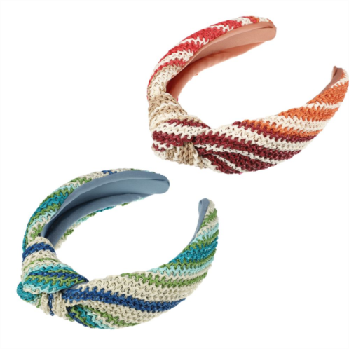 Unique Bargains 2 Pcs Straw Headband Bohemian Style Knotted Hair Hoop For Women Green Orange