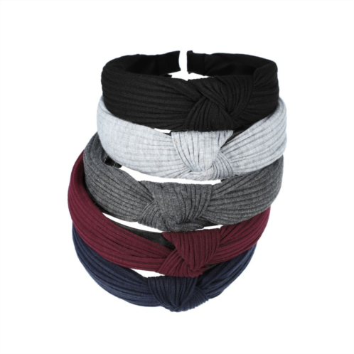 Unique Bargains 5pcs Wide Knotted Headband For Women Wine Red Gray Navy Blue Black 1.18 Wide