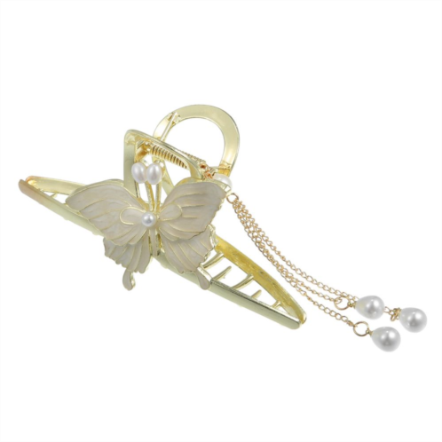 Unique Bargains Pearl Long Tassel Hair Claws Metal Butterfly Pearl Charm Hair Clips Gold Tone