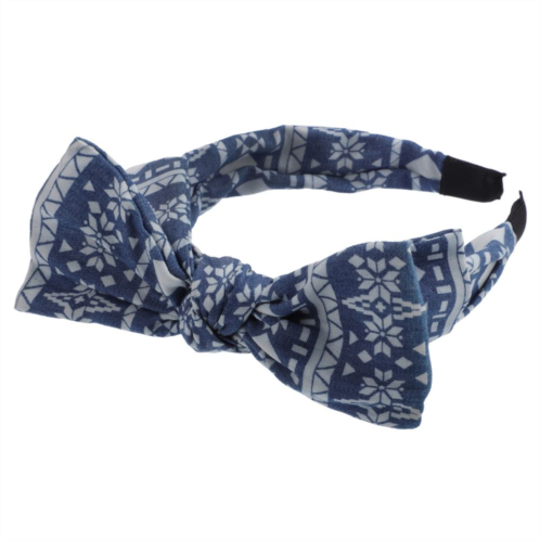 Unique Bargains Double Bow Knot Headband Fashion Blue White Flower Pattern 1.34 Inch Wide