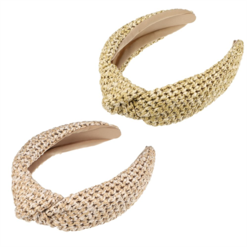 Unique Bargains 2 Pcs Straw Headband Bohemian Style Knotted Hair Hoop For Women Khaki Pink