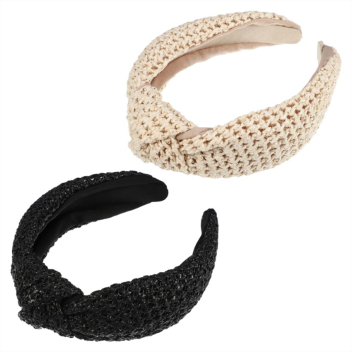 Unique Bargains 2 Pcs Straw Headband Bohemian Style Knotted Hair Hoop For Women Black Beige