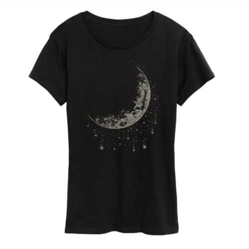 Unbranded Womens Moon And Falling Stars Metallic Graphic Tee