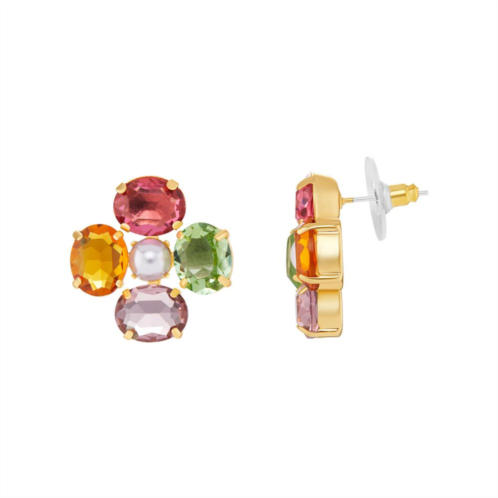 Emberly Gold Tone Simulated Pearl Colorful Flower Stud Earrings