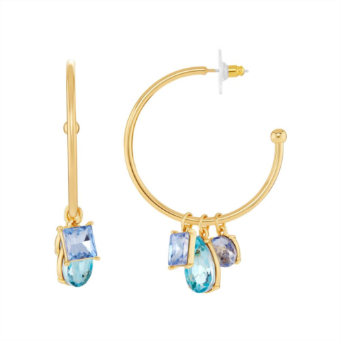 Emberly Gold Tone Triple Green Glass Stone Drops on C Hoop Earrings