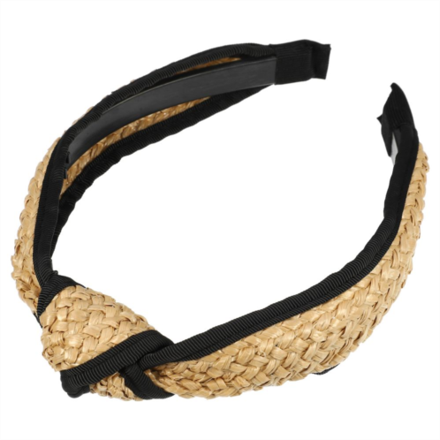 Unique Bargains 1 Pcs Straw Knotted Headband Fashion Hairband For Woman Non Slip Khaki Black