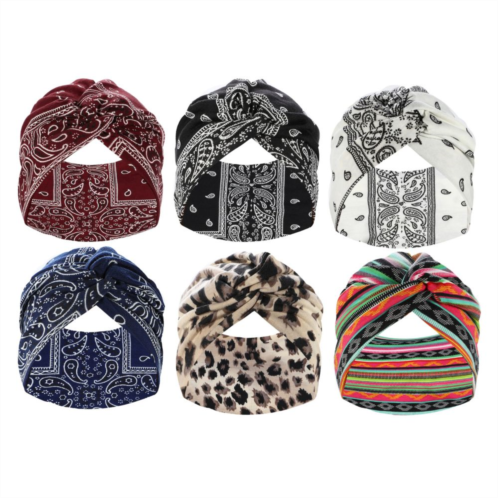 Unique Bargains 6pcs Yoga Wide Elastic Headscarfs Turban 7.09inch Wide Multicolor For Women