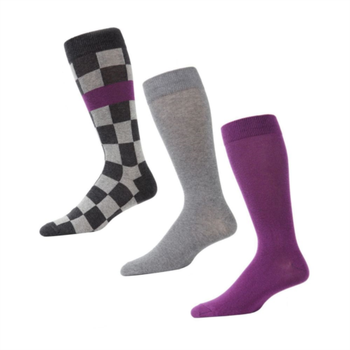 MeMoi Checkered Slash Cotton Blend Crew Sock 3 Pack