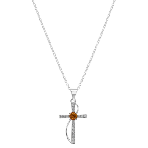 Brilliance Silver Plated Crystal Birthstone Cross Pendant Necklace