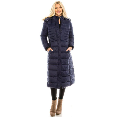 Haute Edition Womens Maxi Length Quilted Puffer With Fur Lined Hood