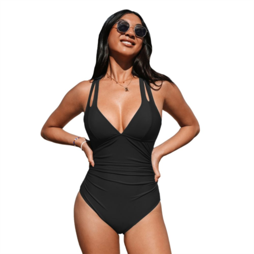 Womens CUPSHE Plunge Paneling Cross Tie Back One Piece Swimsuit