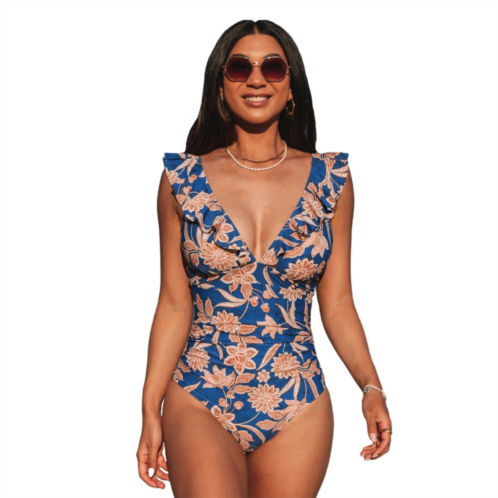 Womens CUPSHE Floral Tummy Control Ruffled One-Piece Swimsuit
